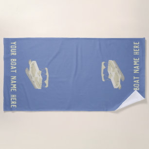 Blue and Tan Personalized Pontoon Boat Beach Towel