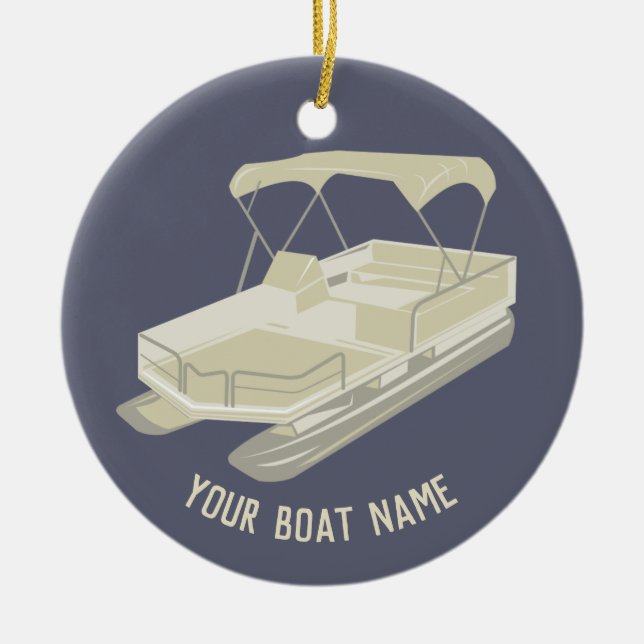 Blue and Tan Pontoon Boat Ornament (Front)