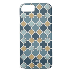 Blue and Tan Quatrefoil Triple Monogram iPhone 7 Case-Mate iPhone Case