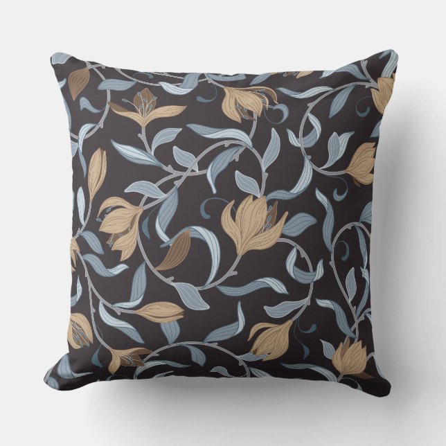 Blue and Tan William Morris Elegant Inspired Throw Pillow (Front)