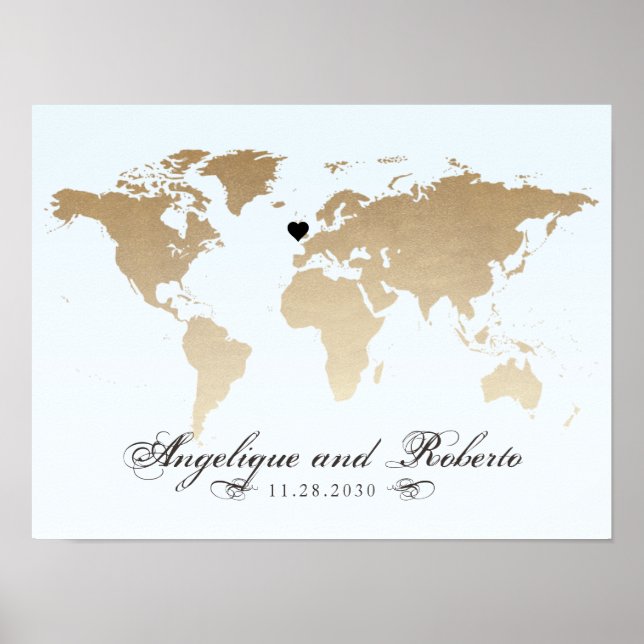 Blue and Tan World Map Guest Signature Poster (Front)