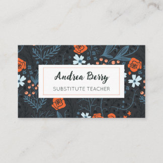 Blue and Tangerine Orange Substitute Teacher Business Card