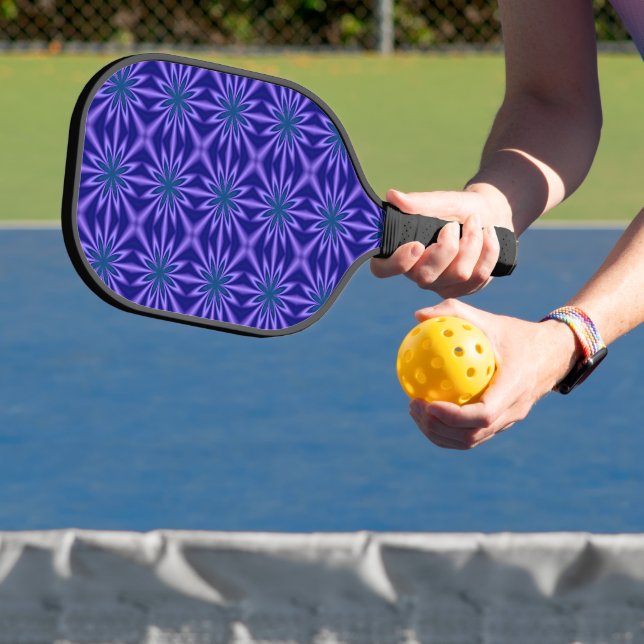 Blue And Teal Abstract Floral Pattern Pickleball Paddle (Insitu)