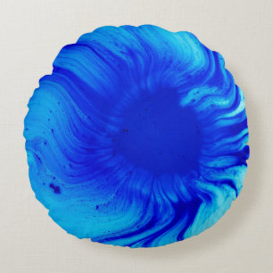 Blue and teal abstract painting round pillow