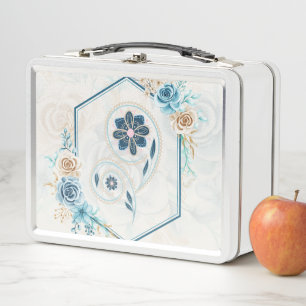 Blue and Teal Art, "Revitalizing Life", Floral Metal Lunch Box