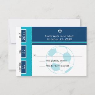 Blue and Teal Bar Mitzvah Soccer Ticket RSVP Card