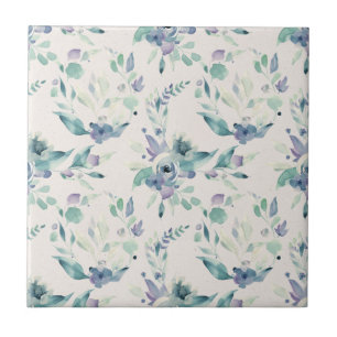 Blue and Teal Floral Custom Background Tile