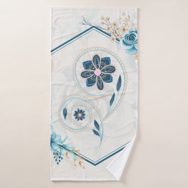Blue and Teal Floral Graphic, "Revitalizing Life" Bath Towel Set (Bath Towel)