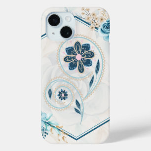 Blue and Teal Floral Graphic, "Revitalizing Life" iPhone 15 Case