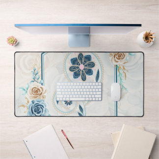 Blue and Teal Floral Graphic, Revitalizing Life Desk Mat