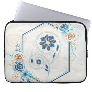 Blue and Teal Floral Graphic, "Revitalizing Life" Laptop Sleeve