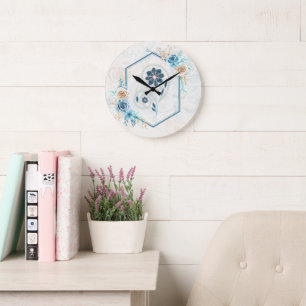 Blue and Teal Floral Graphic, "Revitalizing Life" Large Clock
