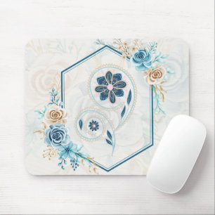 Blue and Teal Floral Graphic, "Revitalizing Life" Mouse Pad