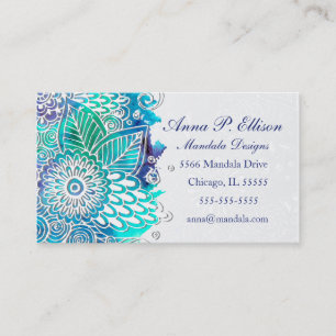 Blue and Teal Floral Mandala Design Business Card