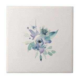 Blue and Teal Flower Accent Custom Background Tile