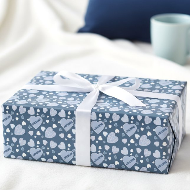 Blue And Teal Heart Wrapping Paper (Personalized hearts for someone you love. So cute, girly, and totally giftable.)