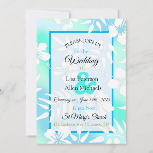 Blue and Teal Hibiscus Wedding Invitation