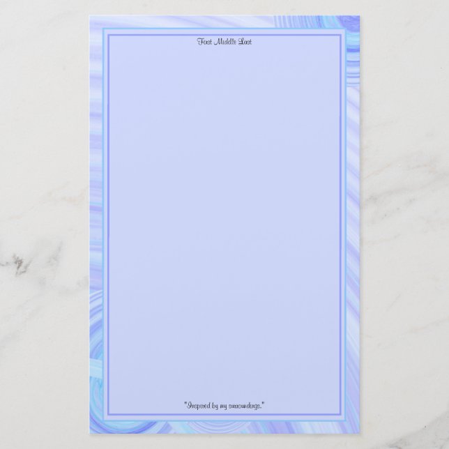 Blue and Teal Line Borders Personalized Stationery (Front)