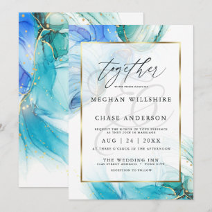 Blue and Teal Marble Alcohol Ink Splash Invitation