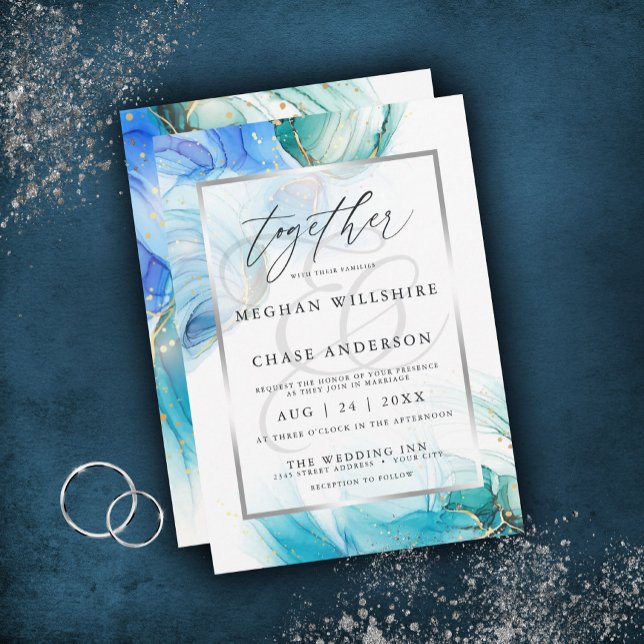 Blue and Teal Marble Alcohol Ink Swirl  Invitation (Creator Uploaded)