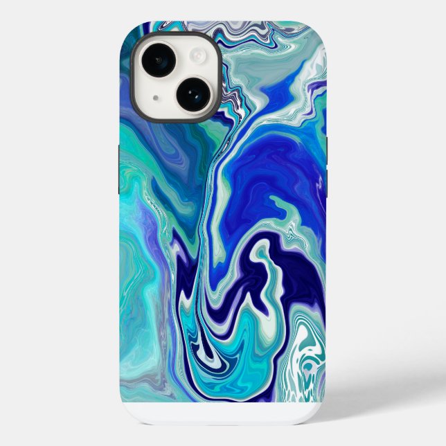 Blue and Teal Marble Waves Case-Mate iPhone Case (Back)