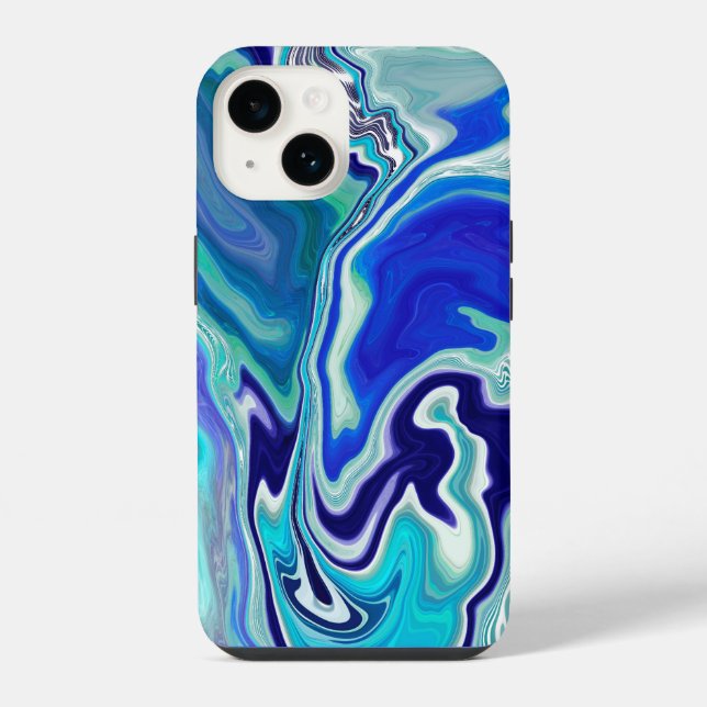 Blue and Teal Marble Waves iPhone Case (Back)