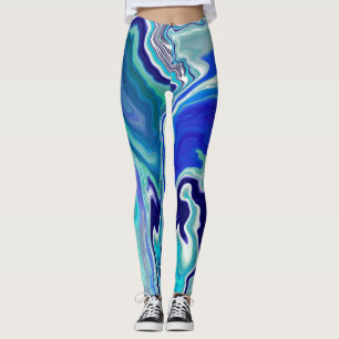 Blue and Teal Marble Waves  Leggings