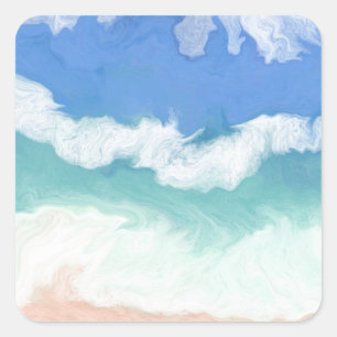 Blue and Teal Ocean Waves   Square Sticker