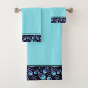 Blue and teal paisley bath towel set