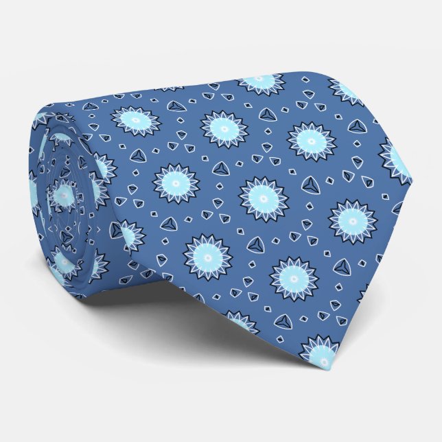 Blue and Teal Pattern Tie (Rolled)