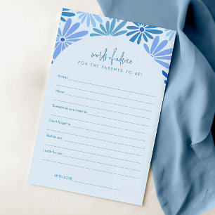 Blue and Teal Retro Floral Groovy Baby Advice Card