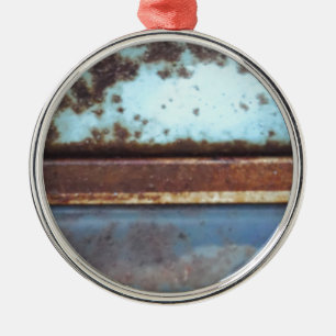 Blue and teal rusty truck close-up metal ornament