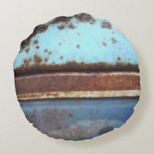 Blue and teal rusty truck close-up round pillow