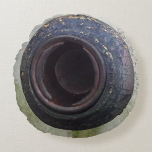 Blue and teal rusty truck close-up round pillow