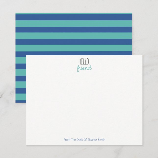 Blue And Teal Striped Notecards - Set of 10 (Front/Back)