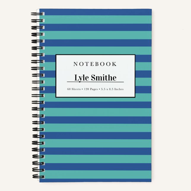Blue And Teal Striped Personalized Notebook (Front)