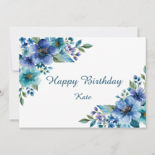 Blue and Teal Watercolor Floral Personalized Card