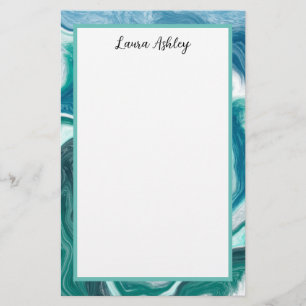 Blue and Turqio Fluid Art Personalized  Stationery