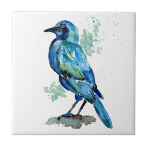 Blue and Turquoise Bird Tile
