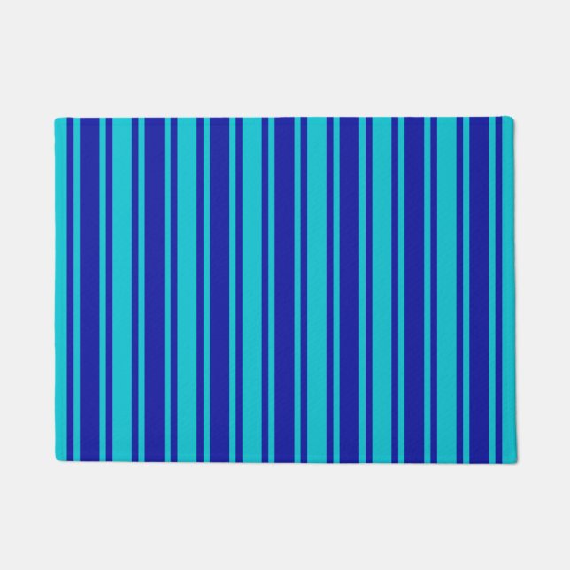 Blue and turquoise candy stripes doormat (Front)