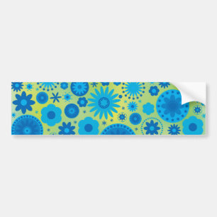 Blue and Turquoise Hippy Flower Pattern Bumper Sticker
