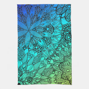 Blue and Turquoise Mandala Pattern Kitchen Towel