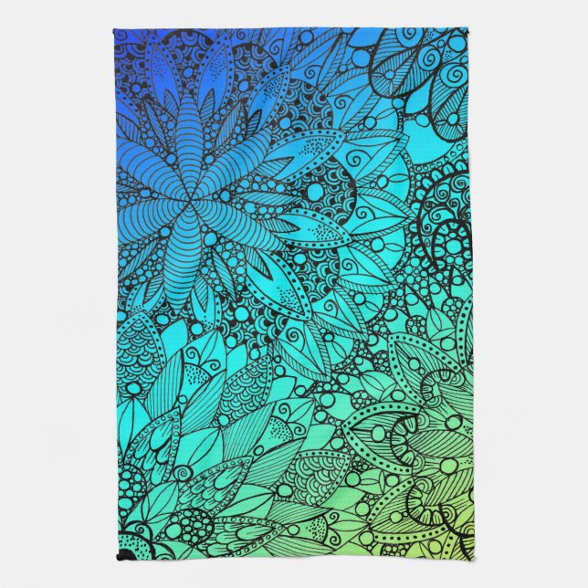 Blue and Turquoise Mandala Pattern Kitchen Towel (Vertical)