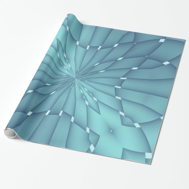 Blue and Turquoise Metallic Star Wrapping Paper (Unrolled)