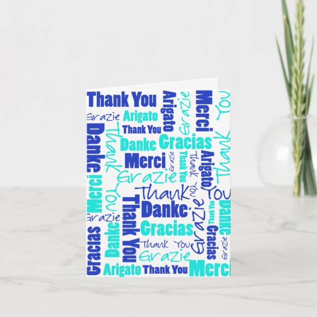 Blue and Turquoise Multilingual Thank You (Front)