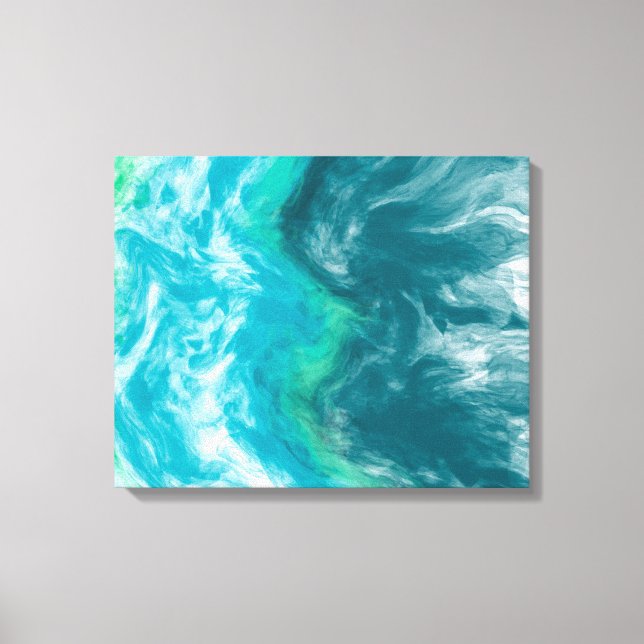 Blue and Turquoise Ocean Waves Digital Art Canvas Print (Front)