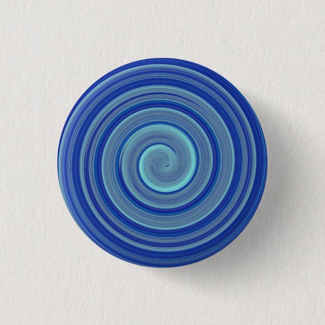 Blue and turquoise spiral 1 inch round button (Front)