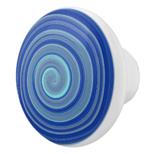 Blue and turquoise spiral ceramic knob