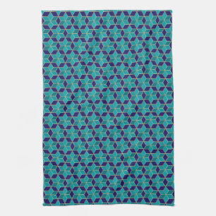 Blue and Turquoise Star of David Tessellation Kitchen Towel