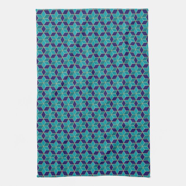 Blue and Turquoise Star of David Tessellation Kitchen Towel (Vertical)